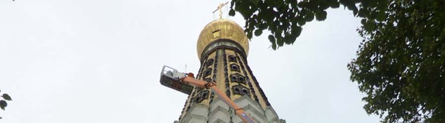 Untersuchung des Goldmosaiks auf dem Kirchendach der Russ.-Orth. Kirche Leipzig